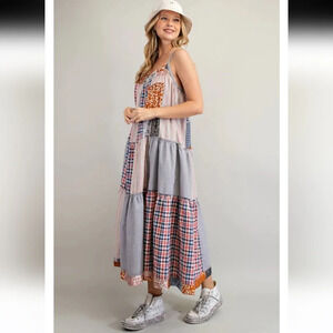 New! Easel Boho Patchwork Printed Maxi Dress